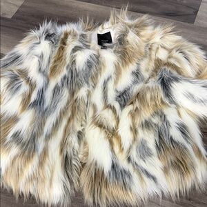 Forever 21 Faux Fur Ski Jacket - White, Gray, Tan
